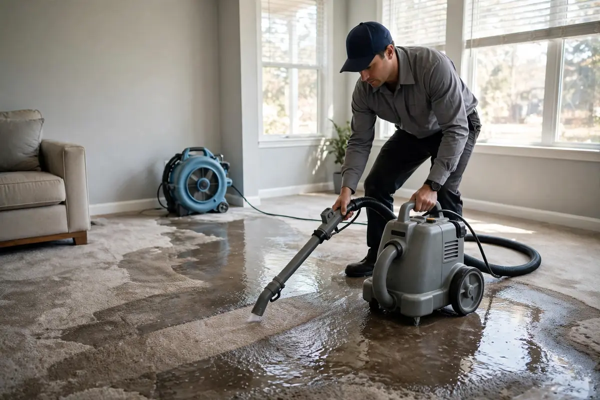 Water extraction in progress after indoor flooding